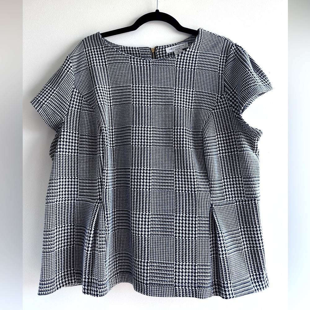 Liz Claiborne Plaid Cap sleeve Ponte Knit Peplum Ruffle Waist Top Size 1X